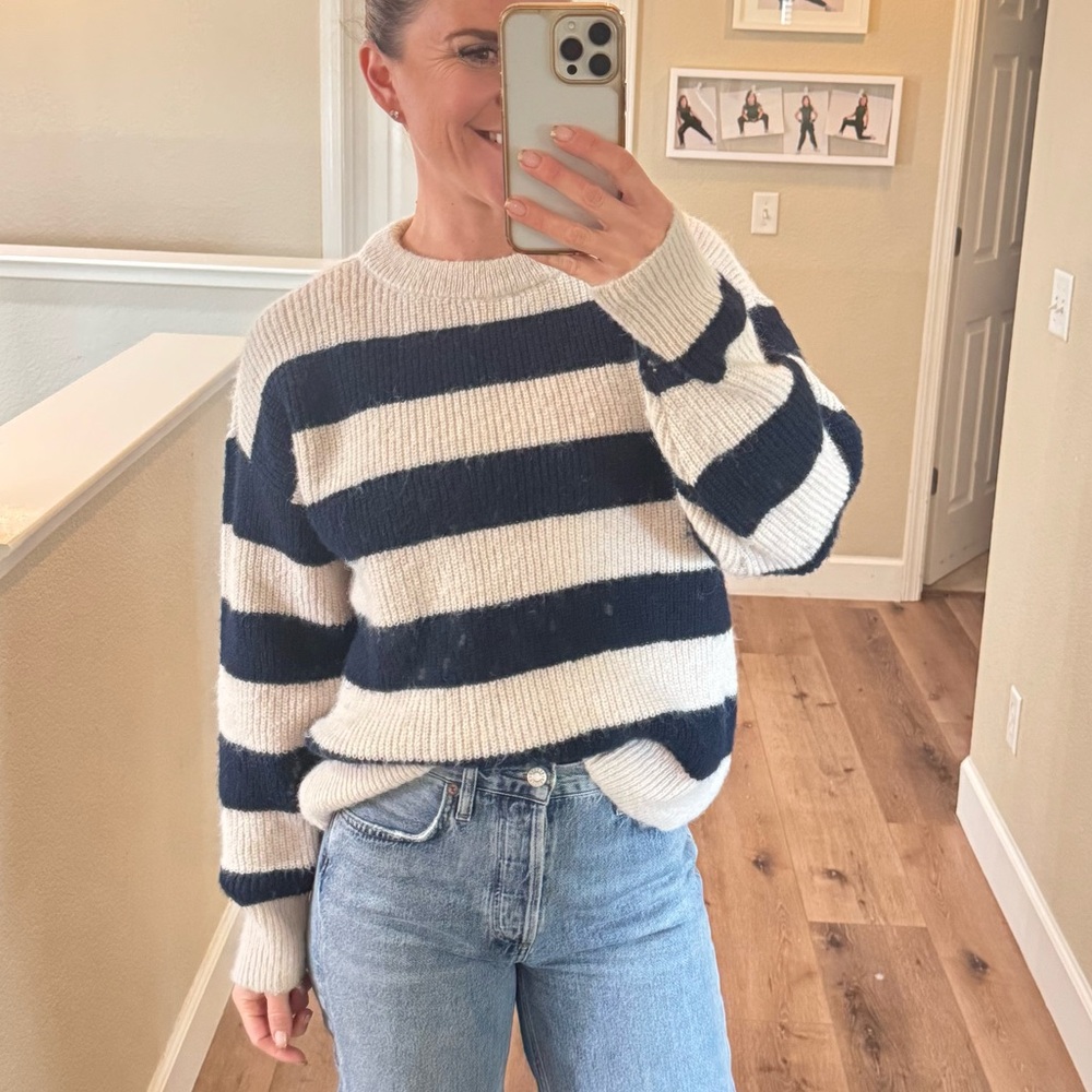 On 34th blue striped chunky sweater